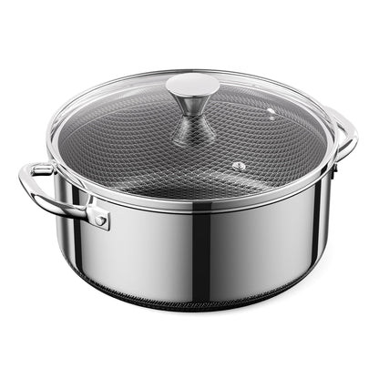 ZEROPAN Hybrid Nonstick 2-Quart Stockpot,8 Inch Stainless Steel Stockpot with Glass Lid,PFAS PFOA PTFE Free, Dishwasher-Friendly, Oven-Safe Up to 600°F,Non-stick Soup Pot Compatible with All Cooktops