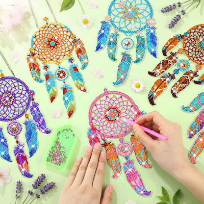 Honoson 6 Pcs Mandala Dream Catcher Diamond Painting Kits for Adults Suncatcher Diamond Art Hanging Kits Wind Chimes 5D Rhinestone Suncatcher Crystal Hanging Ornament for DIY Craft Window Home Decor