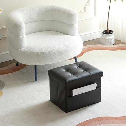 L17W13H13inches Collapsible Ottoman with Storage - Foot Rest Ottoman with Side Pocket - Black