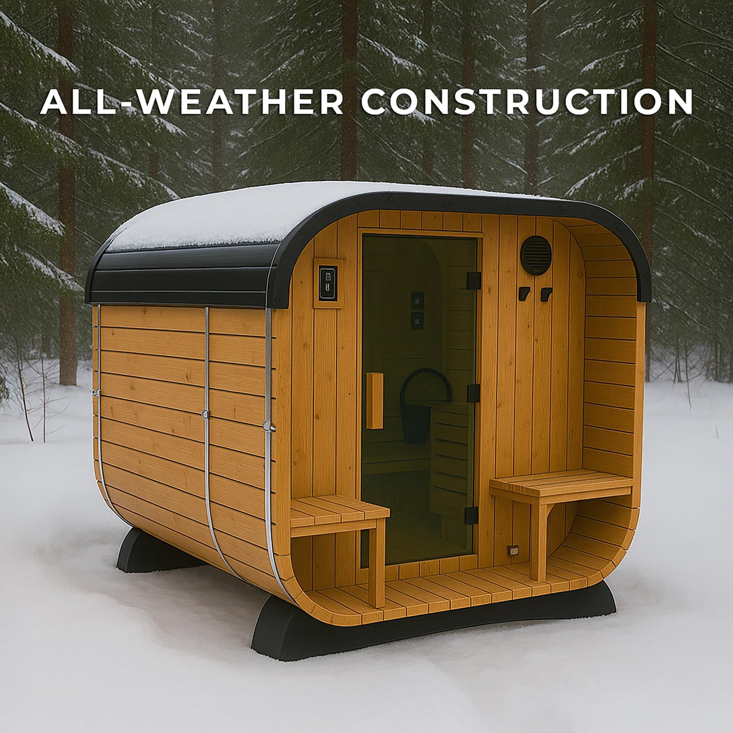 Backyard Discovery Lennon 2-4 Person Traditional Cedar Outdoor Cube Sauna with Porch, Electric Sauna Heater, Sauna Rocks, Dry Heat, Steam Sauna, LED Lights, Wi-Fi Control, Sauna Accessories