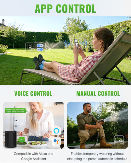 WILAWELS WiFi Water Timer for Garden Hose, Sprinkler Timer 1 Zone, Smart Hose Water with WiFi Irrigation Controller,Voice Control RF433 Automatic Irrigation System/Rain Delay/Manual Watering D31WT06
