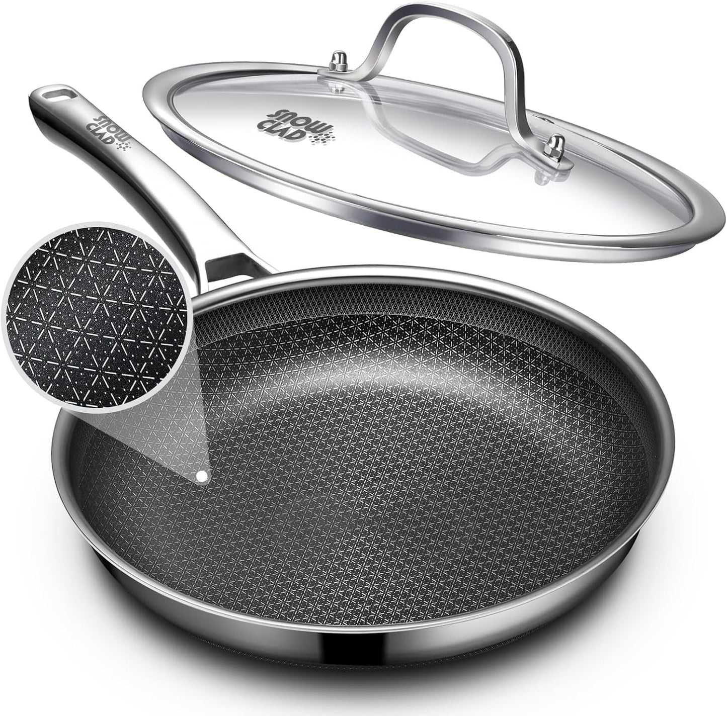 OATOFP Non-Stick Frying Pan - 12 Inch Hybrid Skillet with Lid | Dishwasher & Oven-Safe, PFOA-Free Cookware