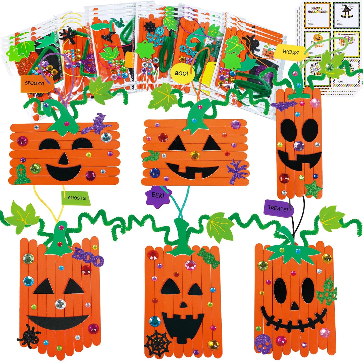 Winlyn 24 Sets Fall Crafts Kits Halloween Crafts Individual Fall Kids Crafts DIY Pumpkin Fall Decorations Craft Sticks Pumpkin Foam Stickers Arts and Crafts for Kids Classroom Activities Party Favors