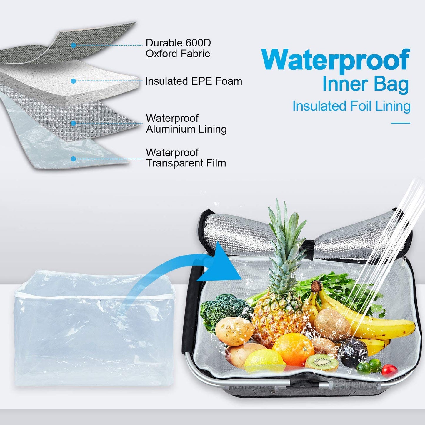 LIQING 35L Large Picnic Basket 2 Layers of Internal Pockets Leak-Proof and Insulated ，Folding with Internal Support for enhansed Stability, Wedding Gifts for Couple(Grey)