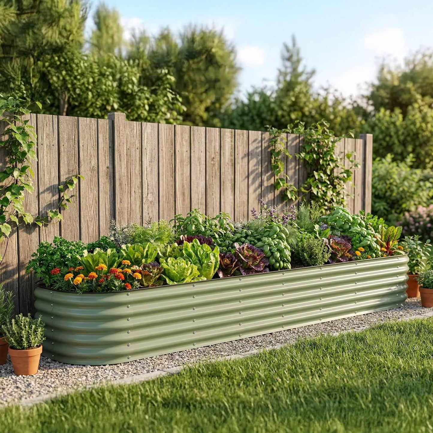 Vego garden 17" Tall 2' x 12' Giant Modular Metal Raised Garden Bed Kit, Large Metal Planter Box for Vegetables, Flowers, Herbs, Pearl White