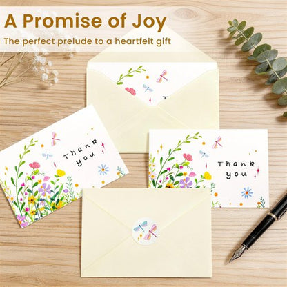iinut 32 Floral Thank You Cards with Envelopes, 4x6 Inch Blank Cards with Vibrant Designs, Note Cards made from 300gsm Cardstock, Blank Notes for Graduation, Anniversaries, Baby Showers