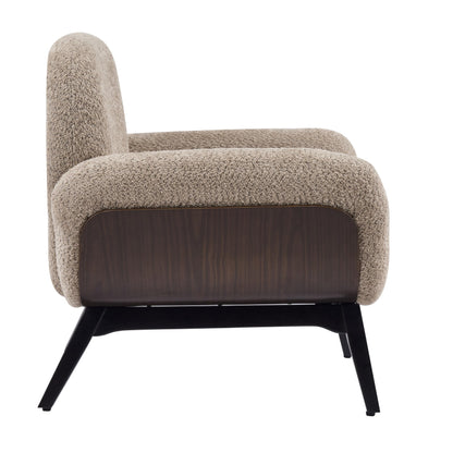 Christopher Knight Home Audrey Boucle Upholstered Accent Chair, Living Room Low Profile Armchair, Solid Wood Comfy Reading Chair, Modern Single Lounge Sofa, Light Camel