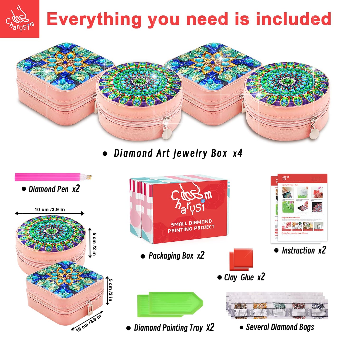 CharySim 4 PC Diamond Art Jewelry Boxes Kits for Adults Gem Art Painting Kit Women Relaxing Rhinestone Craft Kit Paint By Dots Kits Birthday Gift (Blue&Blue)