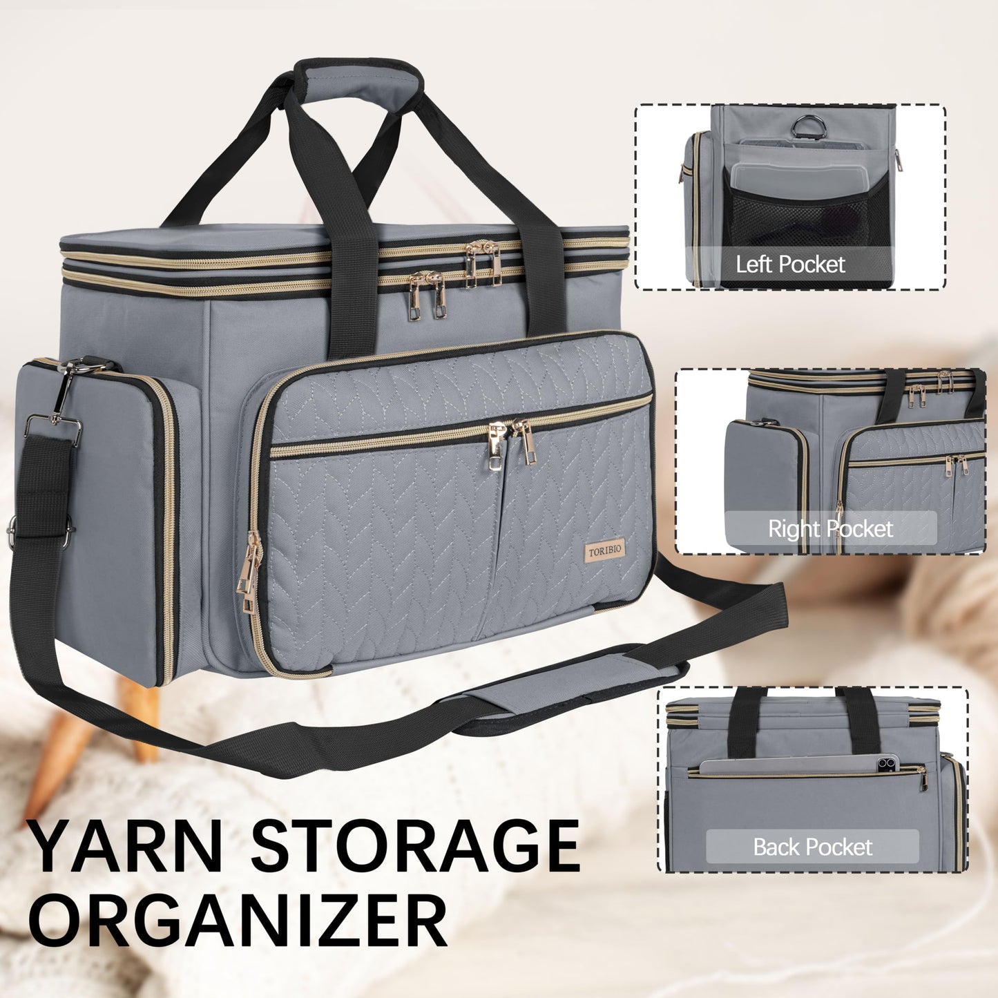 Large Knitting Bag Yarn Storage Organizer,Portable Crochet Tote Bag,Yarn Bags for Crocheting On The Go for Knitting Needles, Crochet Hooks, Knitting Accessories, Unfinished Project