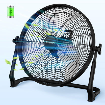 Tonree 18" Portable Battery Operated Floor Fan, Hi-Velocity Rechargeable Cordless Fan, USB Phone Charge, 12-60H Runtime, Quiet, Wireless, Hi-Airflow, For Camping Home Gym Patio Outdoor Summer Gazebo