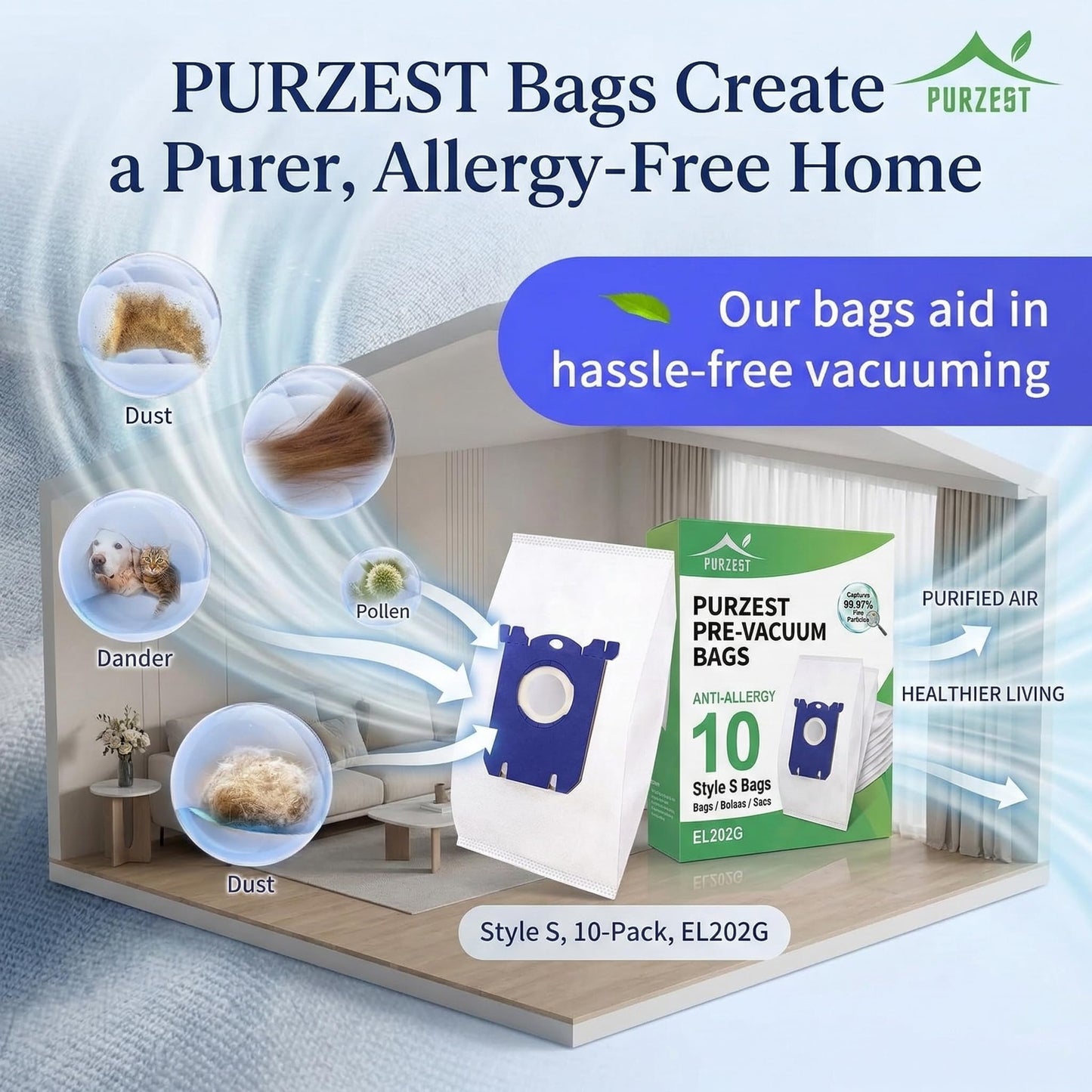 10 PCS Electrolux Vacuum Bags,Classic Type S Canister Vacuum Bags Compatible for Electrolux EL200F EL8500 EL202G, Eureka OX BB Vacuum Cleaner, Oxygen, Jet Maxx, Ultra Silencer AEG,Phililps Canisters