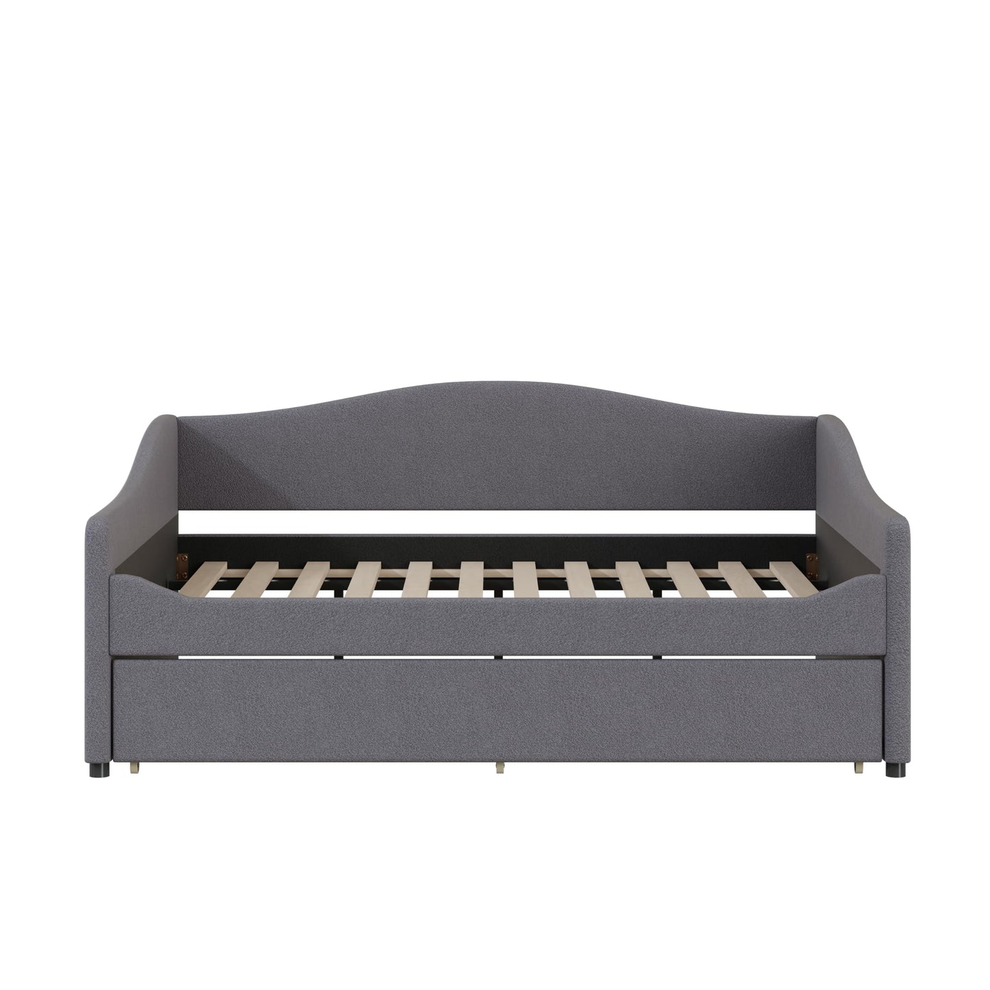 Merax Full Size Upholstered Daybed with Light and Trundle, Gray Teddy Fleece Sofa Bed Modern Wooden Platform Bed Frame for Bedroom, Living Room, Guest Room, Apartment
