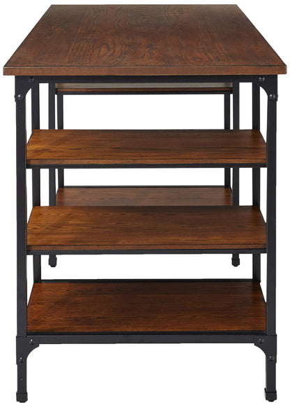 Homelegance Counter Height Metal Writing Desk with Open Shelves, Dark Oak Finish