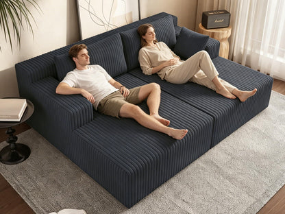KEIKI 71" L Oversized Double Lounge Chaise Indoor, Corduroy Deep Seat Sectional Modular Couch Sleeper Loveseat Chair, Boneless Upholstered Reading Lazy Cloud Plush Sofa Bed for Living Room, Bedroom