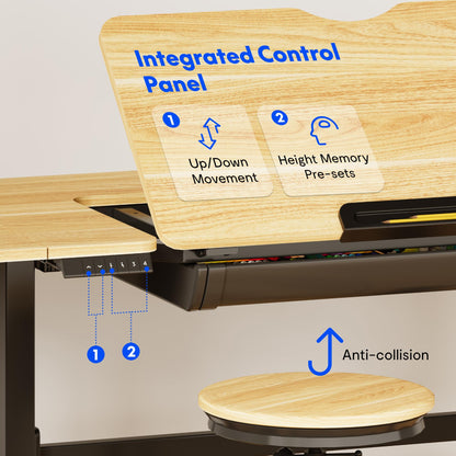 FLEXISPOT Electric Drafting Table Adjustable Height 47.2"x23.6" Standing Drawing Desk Extendable Top Craft Workstation w/Tilting Tabletop, Storage Drawer for Study, Office, Studio, Art, Adult & Kid
