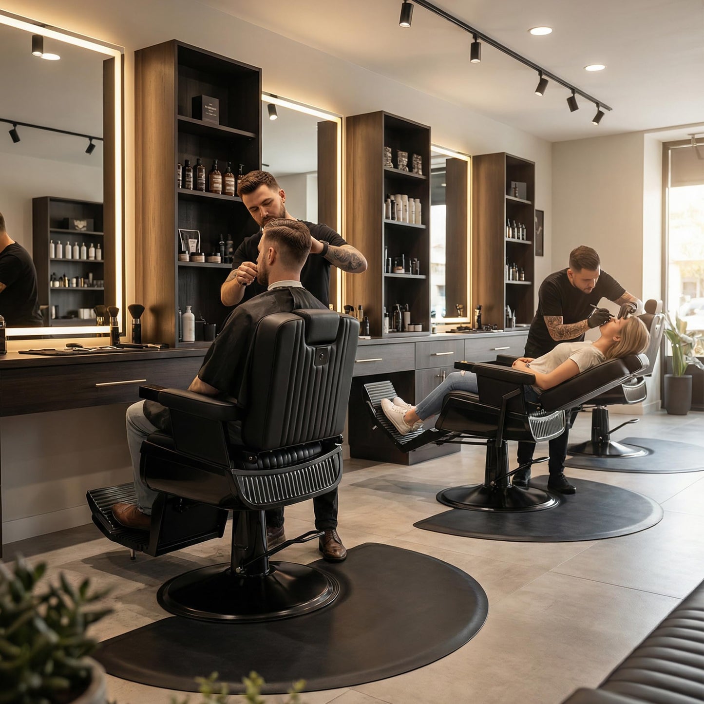 Baasha Vintage Black Reclining Barber Chair, Professional Salon Seat with Thick Padded Cushion and Removable Headrest, Ideal for Braiding and Styling Services