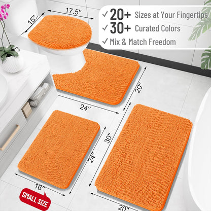 OLANLY Small Bathroom Rugs - Extra Soft Chenille Bath Mats | Quick-Dry, Machine Washable, 24x16, Orange