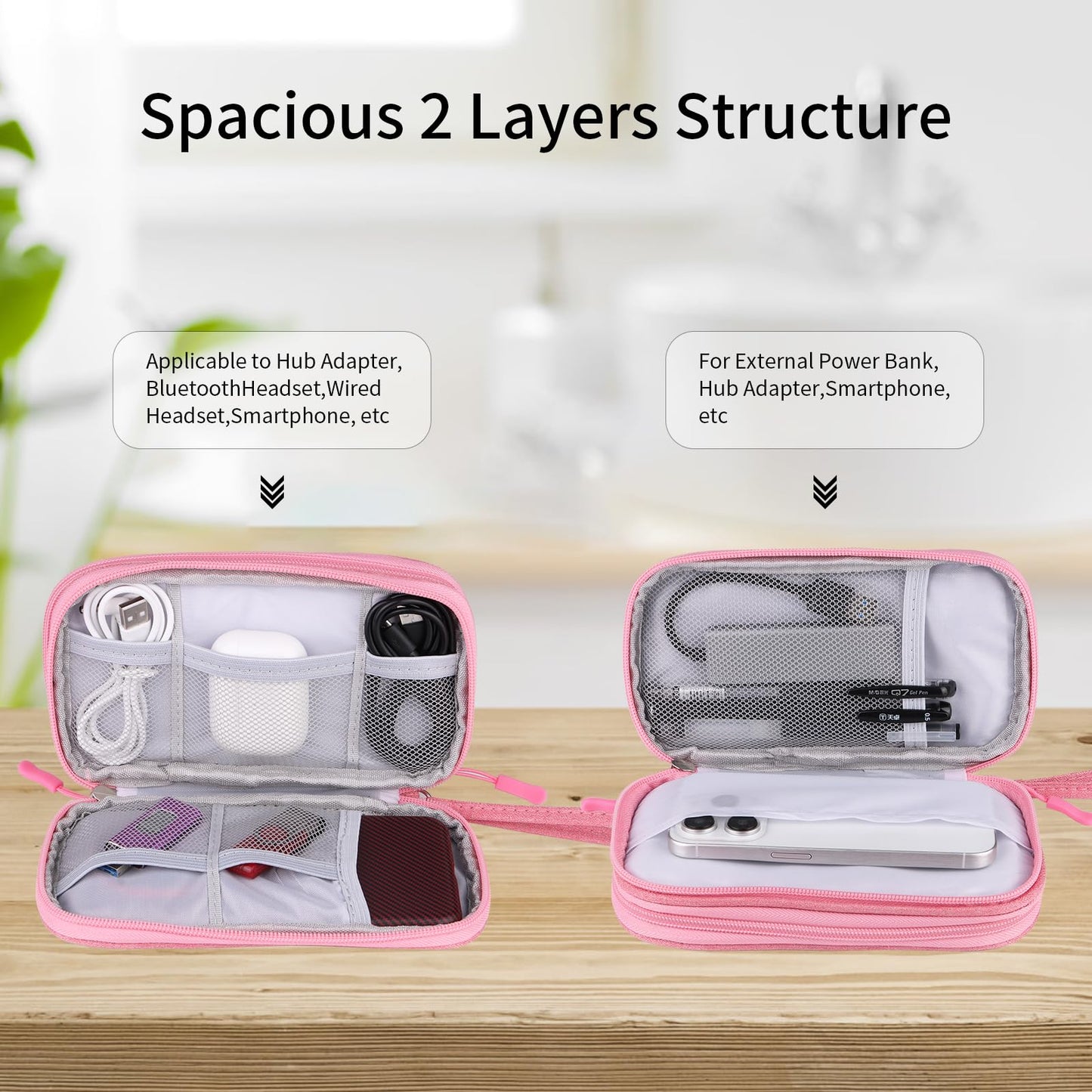 Pink Travel Gadget Bag - Ultimate Cable &accessories Organizer for Chargers, Phones & Memory Cards