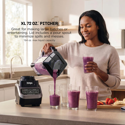 Ninja Professional Blender, Smoothie Blender, Drink Mixer, Grinder, Ice Crusher, Frozen Fruit Blending | Professional 1000 W Power, Total Crushing ™ Technology, XL 72-oz. Pitcher Black, Grey, BL610
