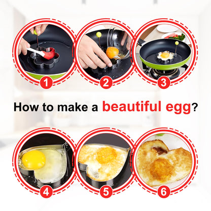 Egg Molds Egg Shaper Egg Ring Pancake Maker with Handle-6PCS