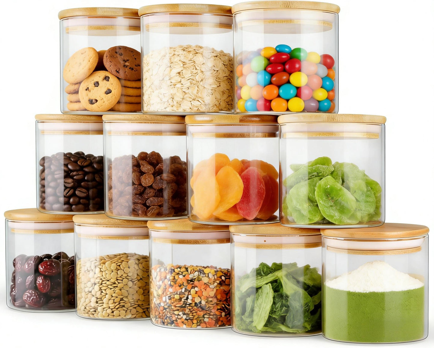 21oz/630ML Glass Storage Jars with Lids - 12 pcs Glass Canisters Food Storage Containers Airtight Glass Jar with Lid for Pantry Organizers for Cookie, Flour, Oat, Pasta, Tea, Coffee Bean & Coffee