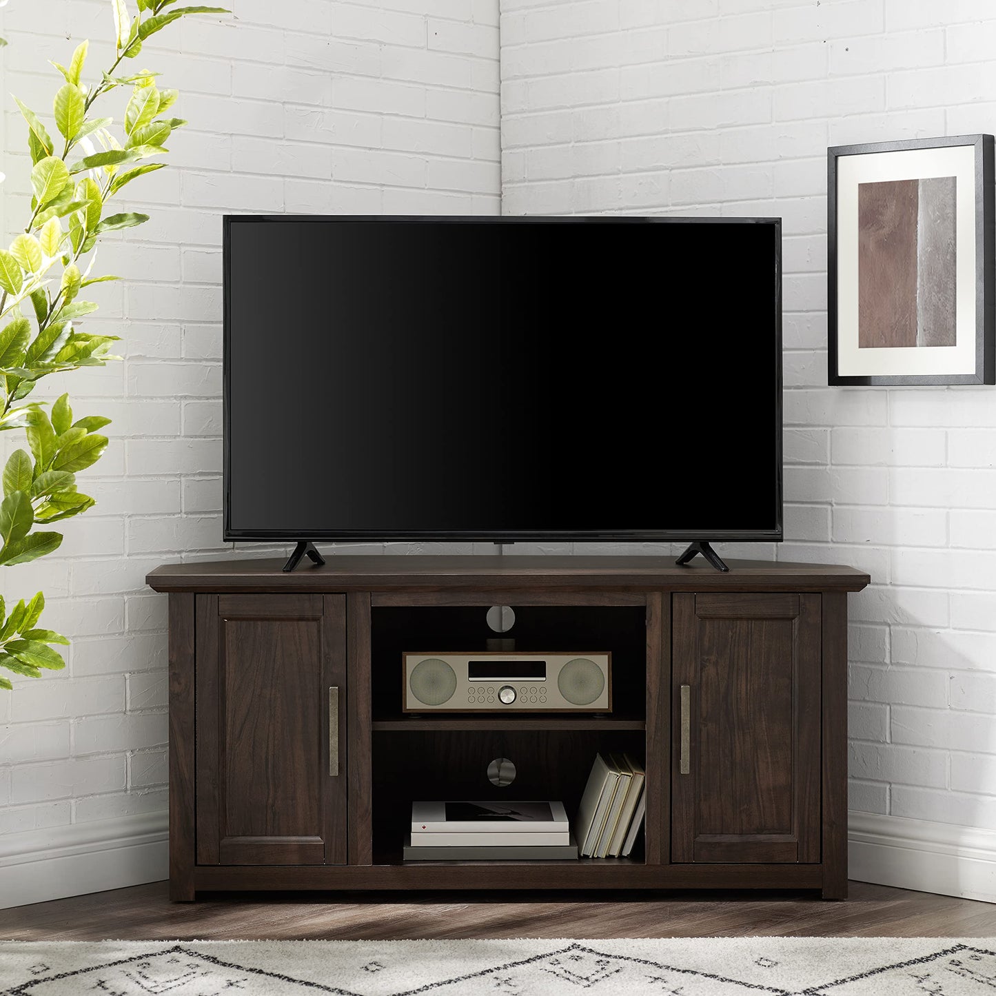 Crosley Furniture Camden TV Stand for 50+ inch TVs, Entertainment Center with Adjustable Storage Shelves, Dark Walnut