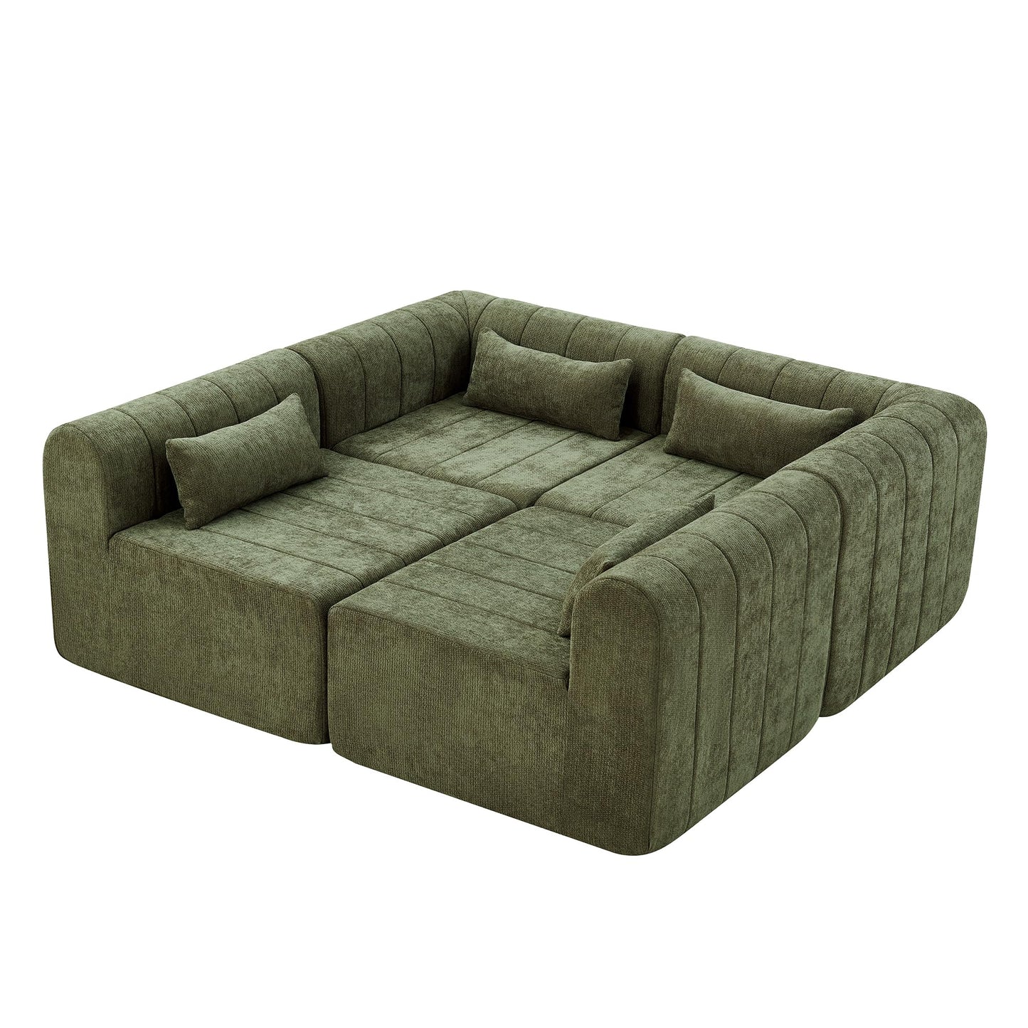 Christopher Knight Home Flarin 145.5" Convertible Sectional Sofa Couch, L-Shape Home Sofa Living Room, 4 Seat Sectional Sleeper Sofa, Fabric Upholstered Comfy Cloud Couch, No Assembly, Olive Green