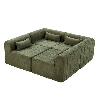 Christopher Knight Home Flarin 145.5" Convertible Sectional Sofa Couch, L-Shape Home Sofa Living Room, 4 Seat Sectional Sleeper Sofa, Fabric Upholstered Comfy Cloud Couch, No Assembly, Olive Green