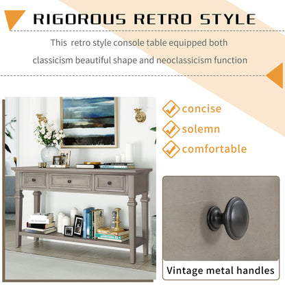 Merax Classic Long Narrow Console Table for Entryway Hallway Sideboard with Storage Drawers and Bottom Shelf Gray Wash