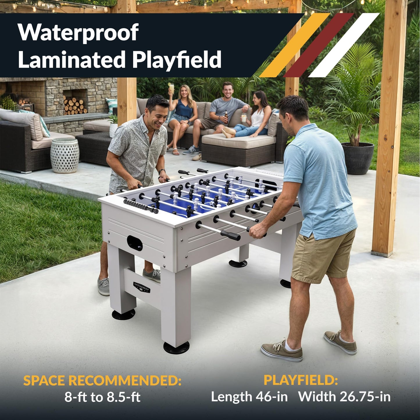Hathaway Highlander 55-in Outdoor Foosball Table Adult Size - White Soccer Table Game Set with Waterproof Surface, Anti-Rust Rods, Ergonomic Handles, Nylon Cover, 2 Scorers, and 2 ABS Foosball Balls