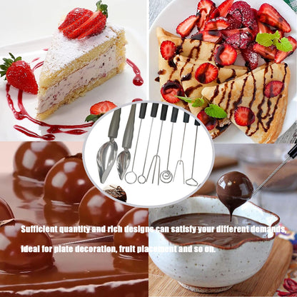 6 Candy Dipping Tools Chocolate Dipping Fork Spoons Set 2 Culinary Drawing Decorating Spoon Set,Stainless Steel Kitchen Cooking Tweezers Tongs Icing Spatula for Decorative Plates Making Desserts