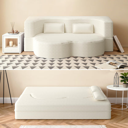 BAYYELL 78" Full Size Convertible Sofa Bed, 2-in-1 Folding Floor Couch with 2 Pillows, Sleeper Sofa for Living Room and Bedroom, No Assembly Required (Beige, Corduroy Fabric)