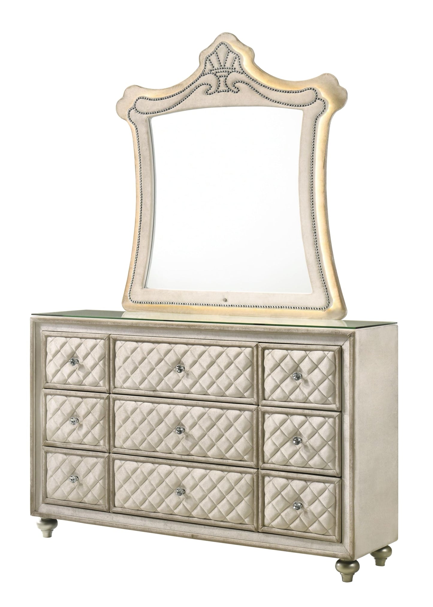 Acme Lucienne 9-Drawer Velvet Upholstered and Wood Dresser in Beige