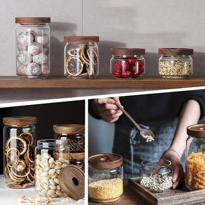 720ML/24Oz Clear Glass Storage Canister with Airtight Wood Lid, Modern Decorative Container for Coffee, Spice, Candy