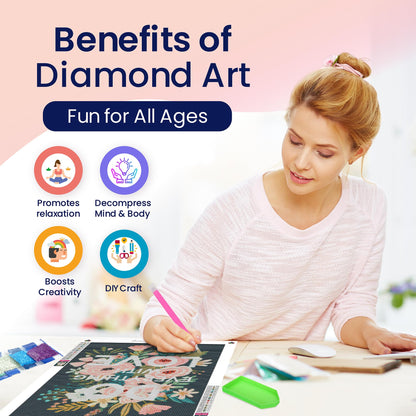 Modern Merch Flowers Diamond Art for Adults Motivational Quote and Sayings 'Do Everything with Love' Inspiring 5D Diamond Painting for Adults, Floral Wall Decor DIY Cross Stitch Round Drill 12x16