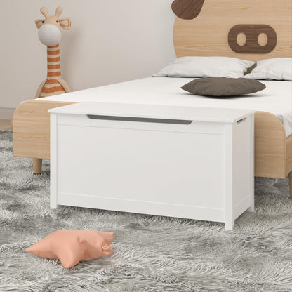 AOPNOMU Toy Box Storage Chest for Children, Kids Wooden Storage Organizer with Safety Hinged Lid Entryway Storage Bench Supports 210 lb Large Toys Storage Bin for Ages 3+, White