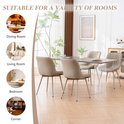 YOUNIKE Faux Leather Dining Chairs Set of 2 Mid-Century Modern High Padded Back Comfy Upholstered Kitchen Chairs with Metal Legs Wide Seat Accent Side Chair for Dining/Living/Waiting Room Khaki