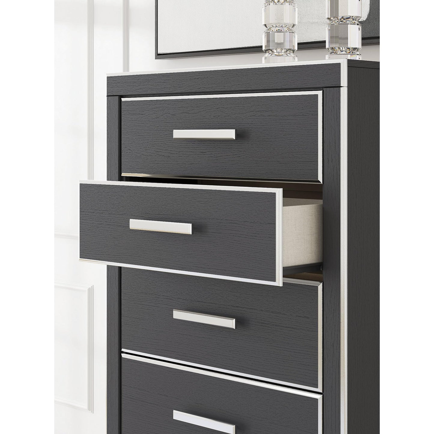Signature Design by Ashley Ravalori Contemporary 5-Drawer Chest with Wood Finish, Black
