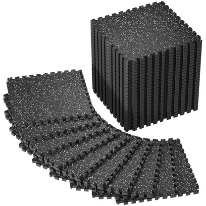 SUPERJARE 0.79'' Extra-Thick Exercise Equipment Mats, 36 Pcs 144 Sq Ft Rubber Top Floor Tiles with High Density EVA Foam, Interlocking Gym Flooring for Home Gym, Workout Mat, Black/Grey