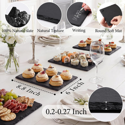 MAPRIAL Slate Cheese Boards, 6 Pack 8.8 x 6” Mini Slate Charcuterie Boards Stone Cutting Plates Serving Tray Black Platter for Sushi, Party, Wedding, Housewarming Gifts, Christmas