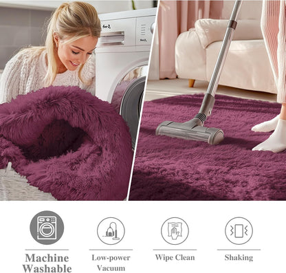 OLANLY Round Burgundy Area Rug - Soft, Fluffy, Machine Washable 2 ft Circle Carpet for Bedrooms & Nurseries