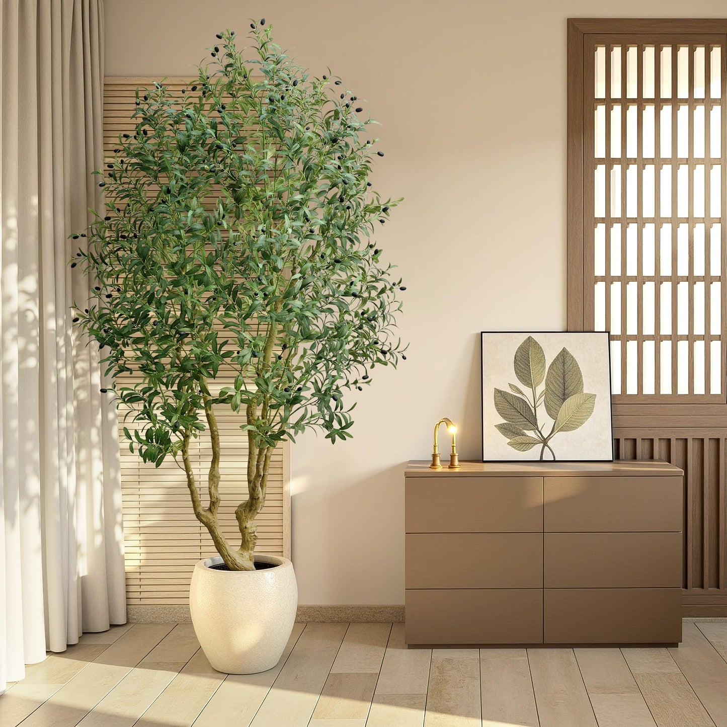 HZXGCP Olive Tree 6ft, Artificial Olive Tree with White Pot, Fake Tree with 1296 Dense Leaves & 72 High-Simulated Olive Fruits - Easy Assembly, Low Maintenance (8FT with Pot)