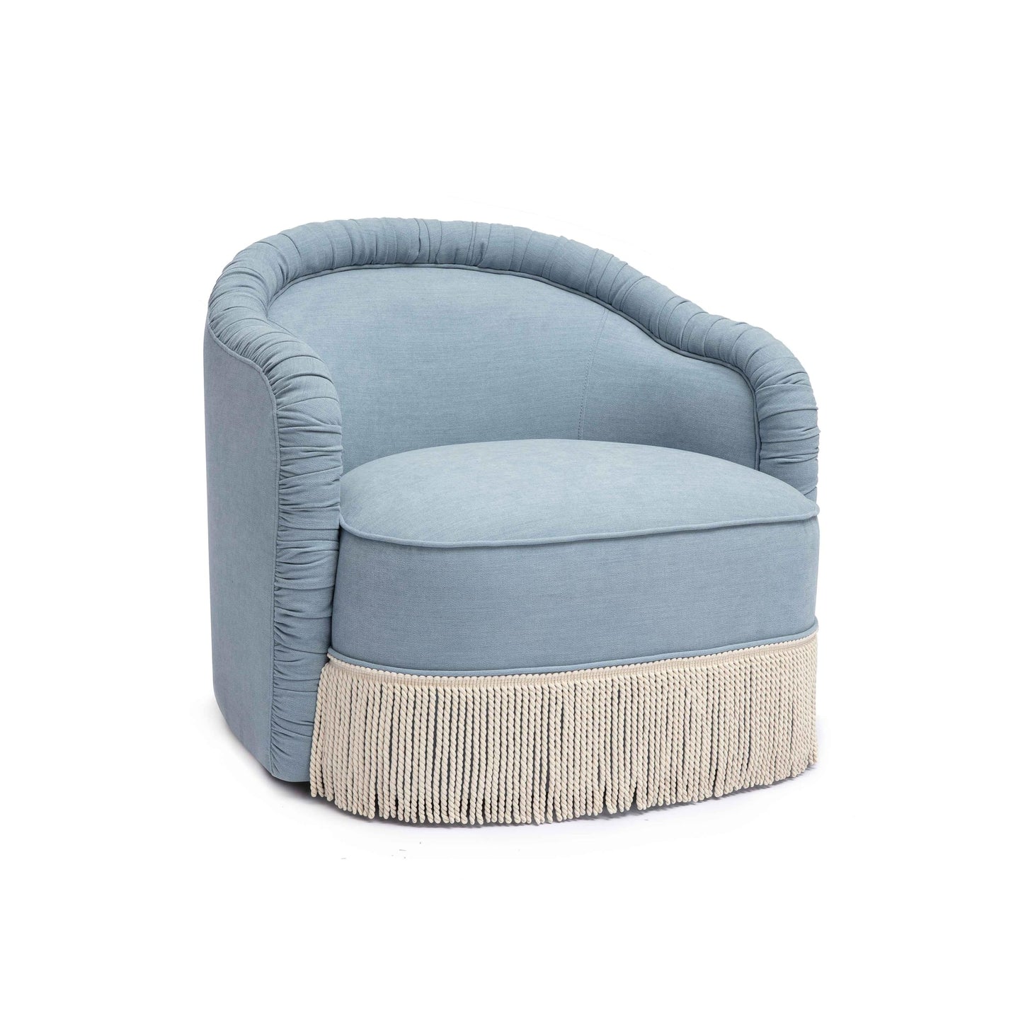 Tov Furniture Pamela Faded Blue Recycled Fabric Tassel Lounge Chair