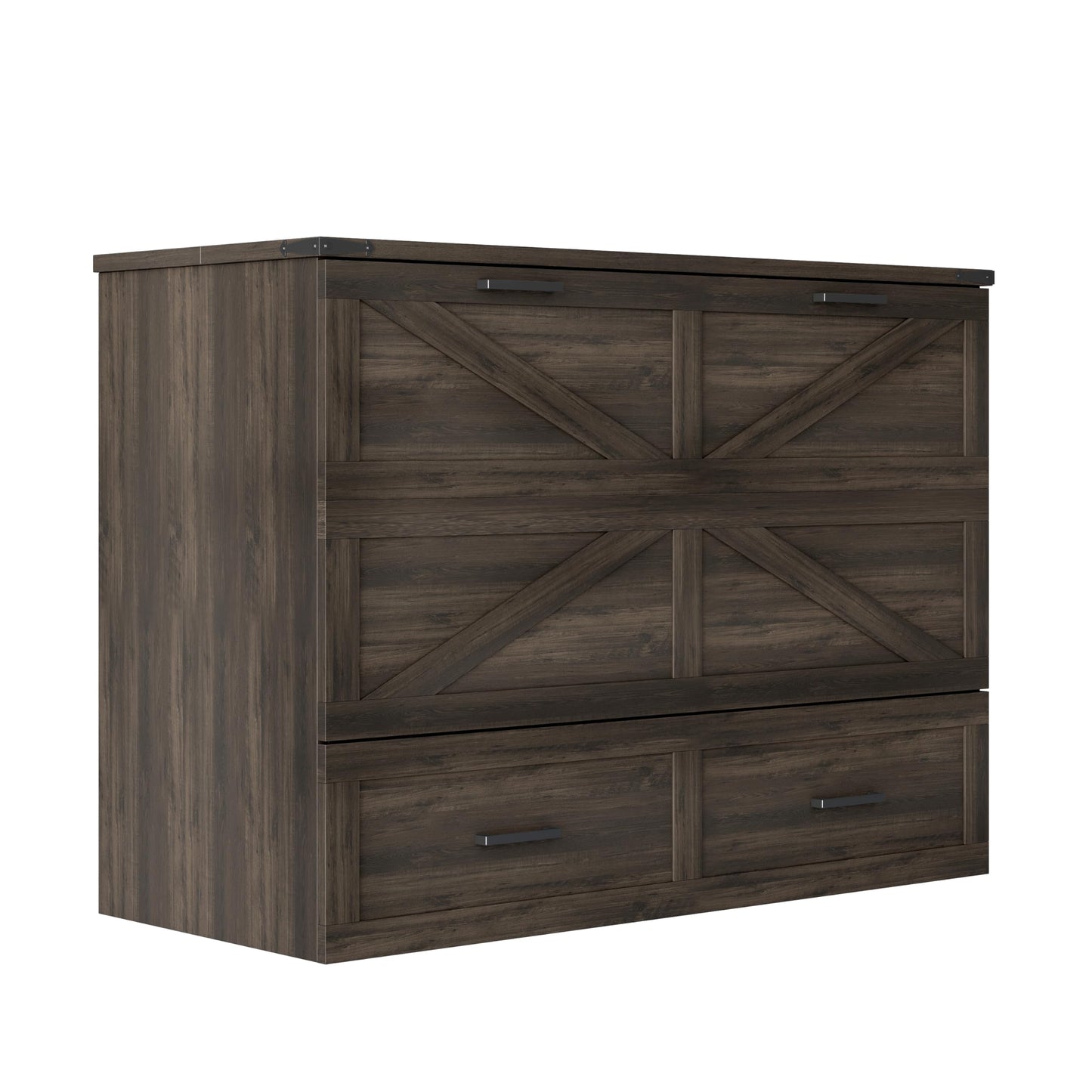 Bellemave Full Size Murphy Bed with Charging Station and Storage, Farmhouse Murphy bedframe with Foldable Panel, Noisy Free, for Guest Bedroom, Living Room, Office, Rustic Gray