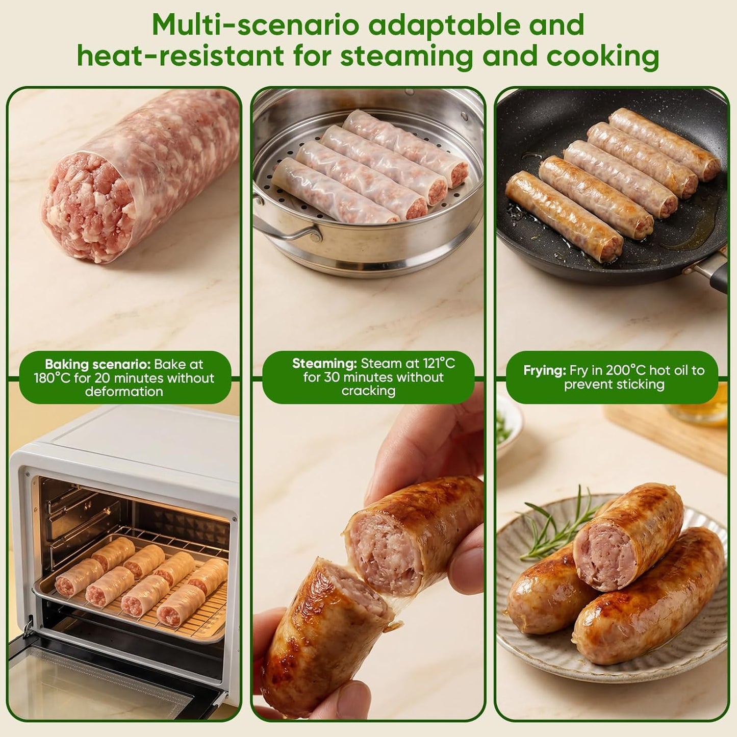 15m/49ft 19mm/ 3/4'' 1 FAIRSKY HALAL Grade A Collagen Sausage Casings, Edible Drying Casing Longer Length
