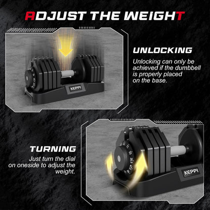 Keppi Adjustable Dumbbells Set-60lb Pair, Anti-Slip Metal Fast Adjust Weight Handle, Exercise & Fitness for Full Body Workout -DBA60(Pair)