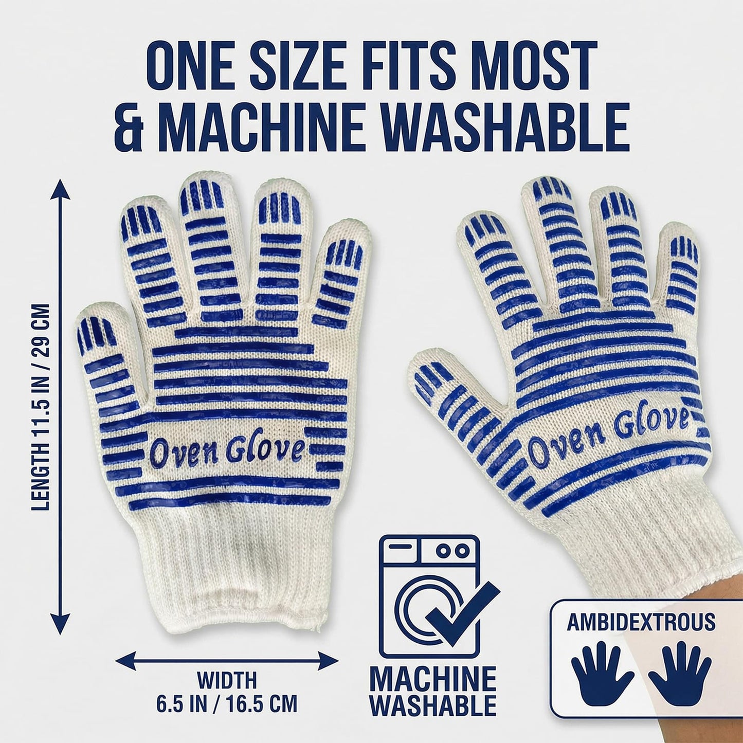 Heat Resistant Oven Gloves - 2 Pack, 540 Degree Professional Grade Oven Mitts with Fingers, Non-Slip Silicone Grip Cooking Gloves for Baking, Grilling, BBQ, Fireplace and Sourdough