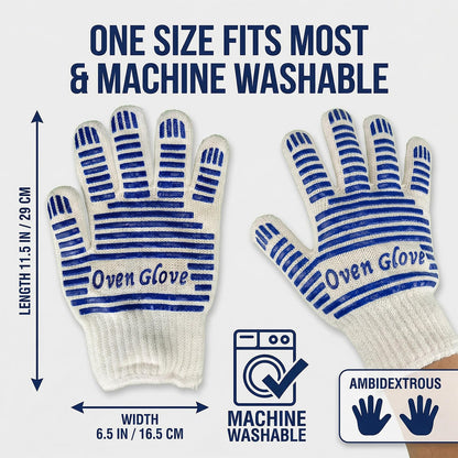 Heat Resistant Oven Gloves - 2 Pack, 540 Degree Professional Grade Oven Mitts with Fingers, Non-Slip Silicone Grip Cooking Gloves for Baking, Grilling, BBQ, Fireplace and Sourdough