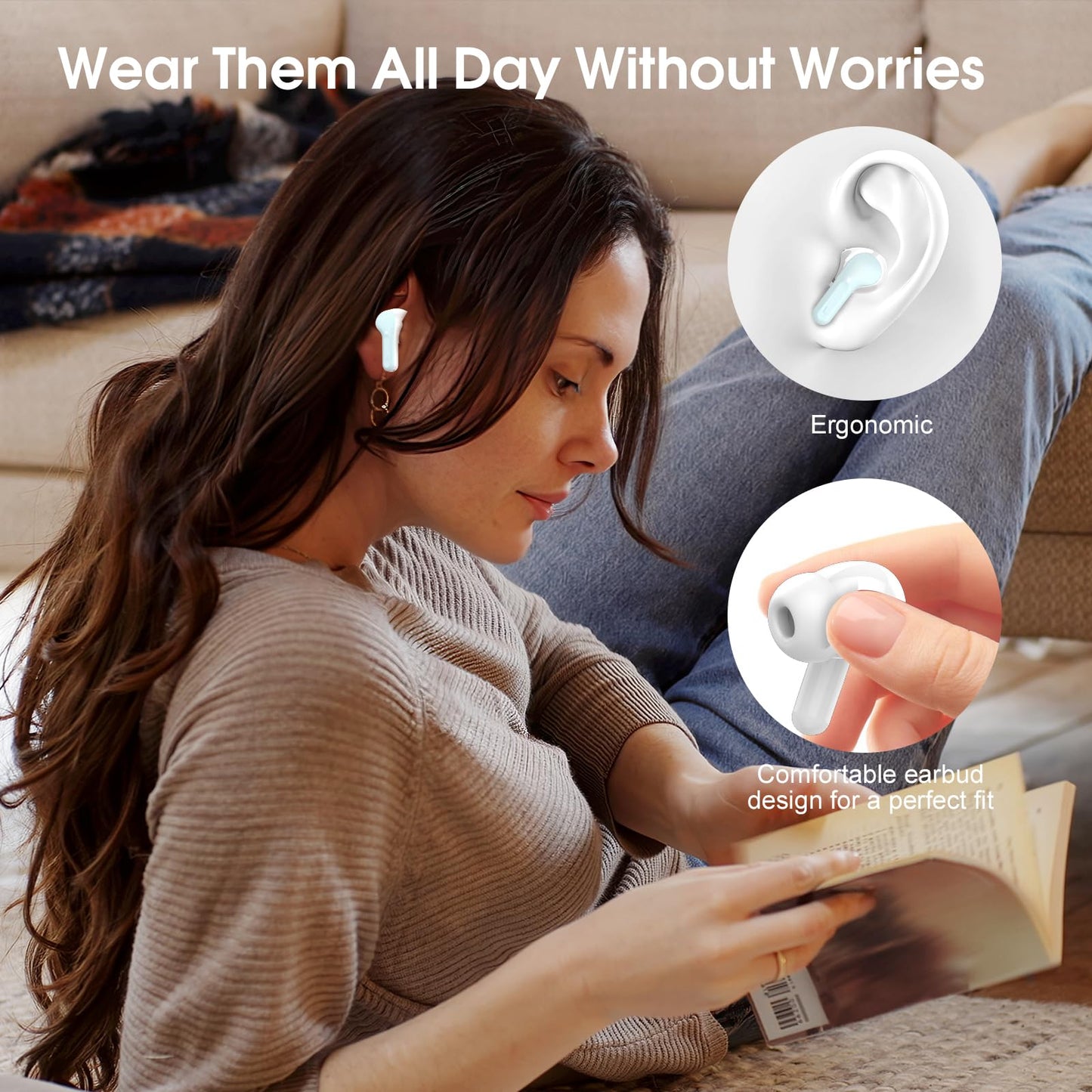 Wireless Earbuds, Bluetooth 5.4 Headphones HiFi Stereo, Bluetooth Earbuds with ENC Noise Cancelling Mic, IP7 Waterproof in Ear Earphones, 48H, LED Display Ear buds for Pad Workout Sports, Azure