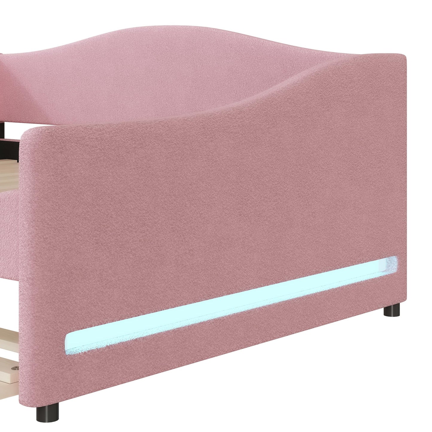 Full Size Upholstered Daybed with Trundle,Teddy Fleece Full Daybed Frame,Full Day Bed with LED Light,Tufted Sofa Bed Daybed for Bedroom,Living Room,Guest,Pink
